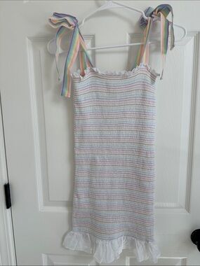 Pitusa x Stephanie Gottlieb Smocked Tank Dress with Pastel Rainbow Tie Straps